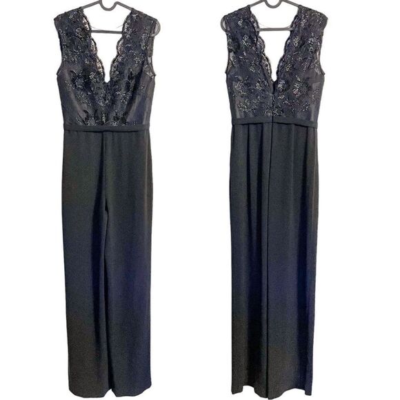 Theia Marisol Jumpsuit Sleeveless Sequin Black 4 - Picture 4 of 7